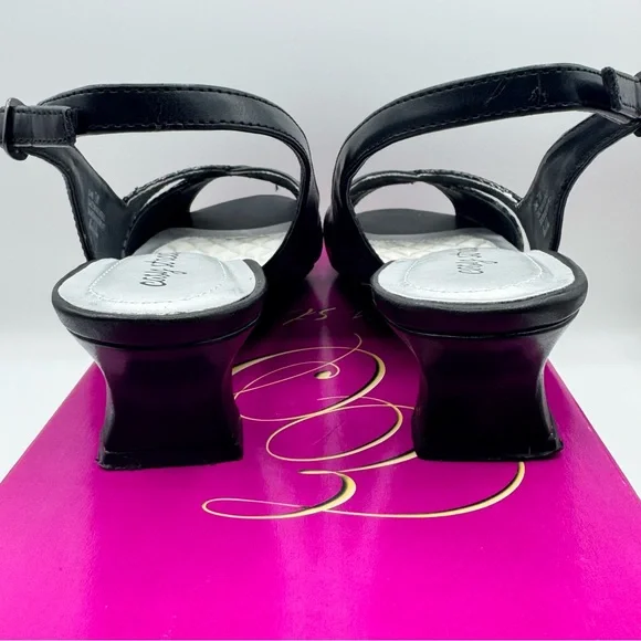 Easy Street Ariel Black Snake Sling Back Block Heels 7.5 WIDE - Picture 7 of 9